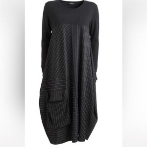 [3/40/US:L]NOR Denmark Black Long Sleeve Asymmetrical Striped Baggy Dress Funky